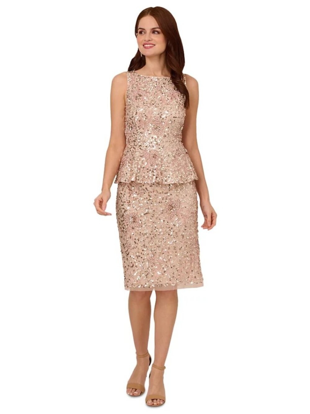 Adrianna Papell Women's Beaded Peplum Sheath Dress Size 10